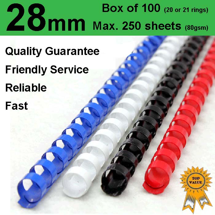 28mm Plastic Binding Combs 20 or 21 ring (Box of 50) Print